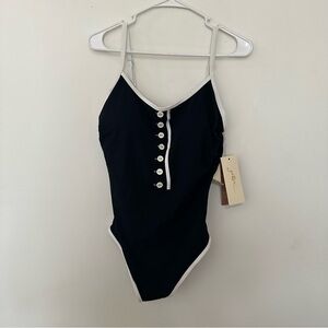 Gottex Womens Sail to Sunsets Round‎ Neck One Piece Black White Size 14 New